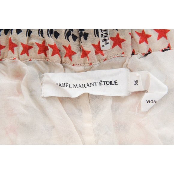 Isabell Marant Etoile Star Bird Print Mel Shorts Size 38 Cream Red Silk - Picture 6 of 11